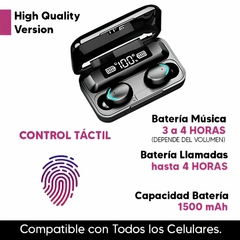 Auricular Inalámbrico Bluetooth F9 Tws Premium Tactil Led Color Negro en internet