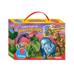 MALETA DIVERTIDA DINOSSAUROS COM 6 LIVROS 8 PAGINAS 18,5CMX13,CM MAIS QUEBRA-CABECA 9 PECAS 17X16CM - MAGIC KIDS (AC) - 001627