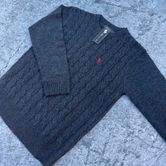 SWEATER POLO TRENZADO GRIS OSCURO