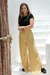 Calça Wide Leg Viscose com Fenda Caqui