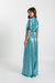 543/2- Vestido lycra diferenciada con brillos con manga, falda cruzada con tajo - tienda online