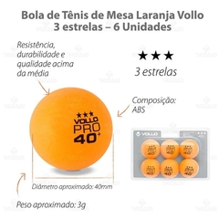 Bola de Tênis de Mesa Ping-Pong Laranja 3 Estrelas 6 Unidades Pro 40+ Vollo - Casa São Paulo