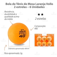 Bola de Tênis de Mesa Vollo 6 Unidades Laranja - Casa São Paulo