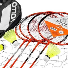 Kit Badminton Vollo com 4 Raquetes, 3 Petecas de Nylon, Rede e Suporte na internet