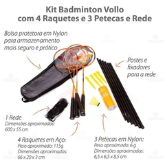 Kit Badminton Vollo com 4 Raquetes, 3 Petecas de Nylon, Rede e Suporte - loja online
