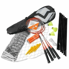 Kit Badminton Vollo com 4 Raquetes, 3 Petecas de Nylon, Rede e Suporte