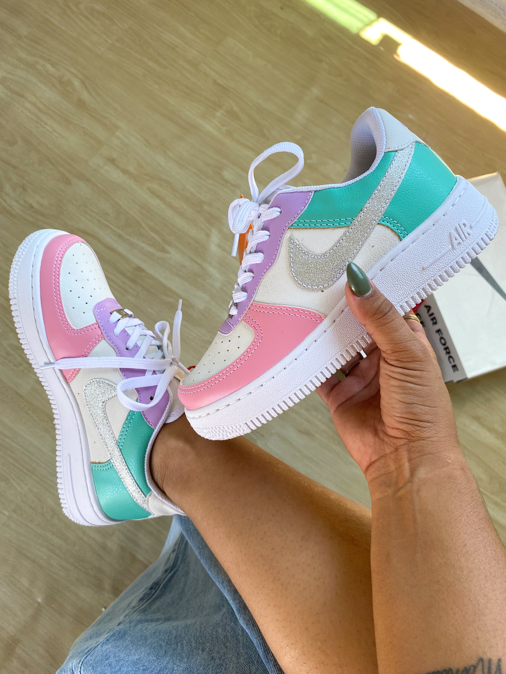 Tenis nike verde agua com cheap rosa
