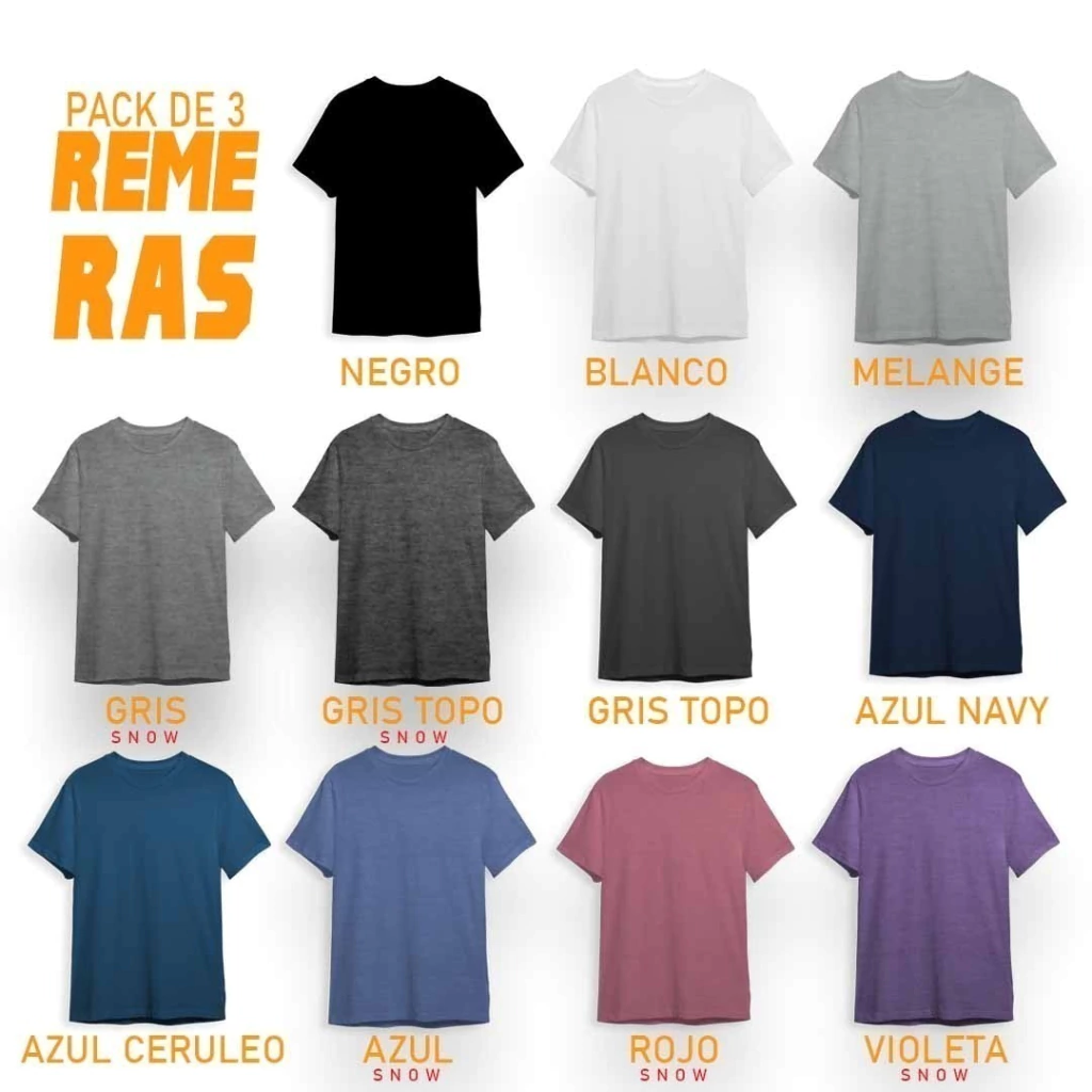 Pack x3 Remeras Básicas Regular Fit 100 % algodón