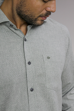Camisa de Algodão Maquinetado Dimarsi Regular Fit Manga Longa Verde 9816