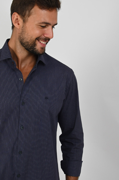 Camisa Dimarsi Slim Fit ML Listrada Azul 9878 - loja online