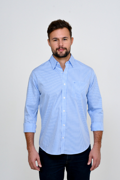 Camisa Dimarsi Regular Fit Xadrez Manga Longa Azul 9226