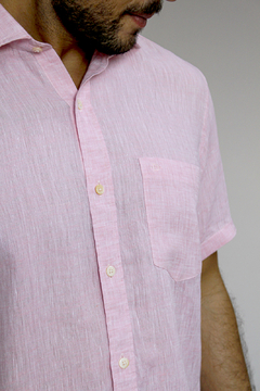 Camisa de Linho Dimarsi Regular Fit Manga Curta Rosa 1159 - Dimarsi Camisaria