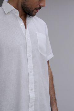 Camisa de Linho Dimarsi Regular Fit Manga Curta Branco 1159 - loja online