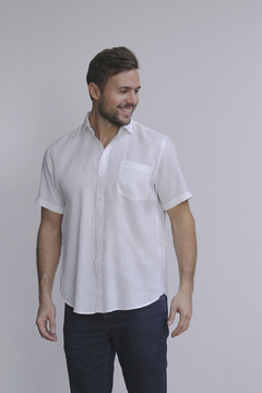 Camisa de Linho Dimarsi Regular Fit Manga Curta Branco 1159 - comprar online