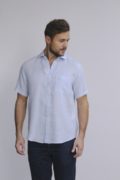 Camisa de Linho Dimarsi Regular Fit Manga Curta Azul Claro 1159 - comprar online