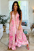 Boho Chic: Vestido Lenço Frente Única Pink Flowers Gold - comprar online