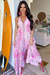 Boho Chic: Vestido Lenço Frente Única Pink Flowers Gold - loja online