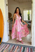 Boho Chic: Vestido Lenço Frente Única Pink Flowers Gold - comprar online