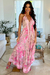 Boho Chic: Vestido Lenço Frente Única Pink Flowers Gold na internet