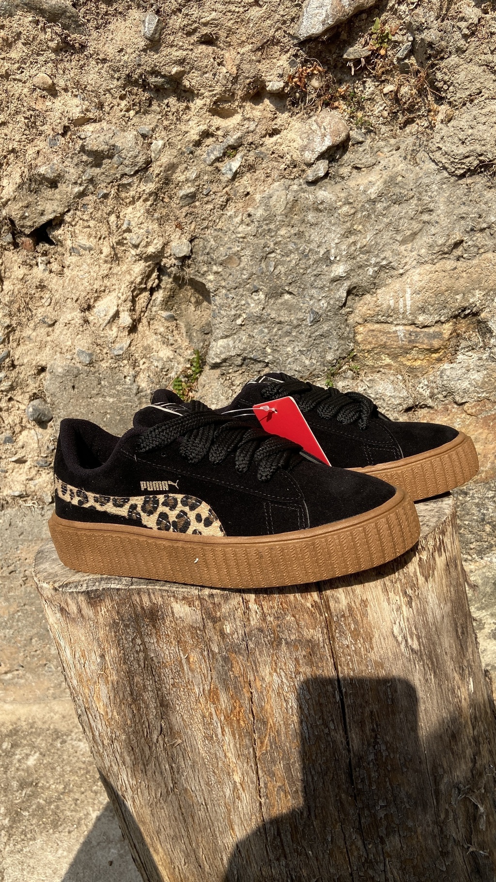 Tenis Puma Carina Suede Plataforma Preto Animal Print