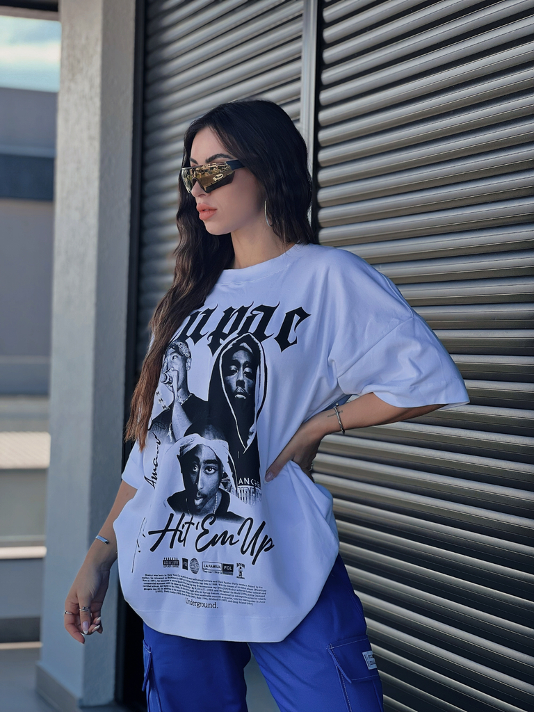 CAMISETA FEMININA OVERSIZED HIT EM UP BRANCA