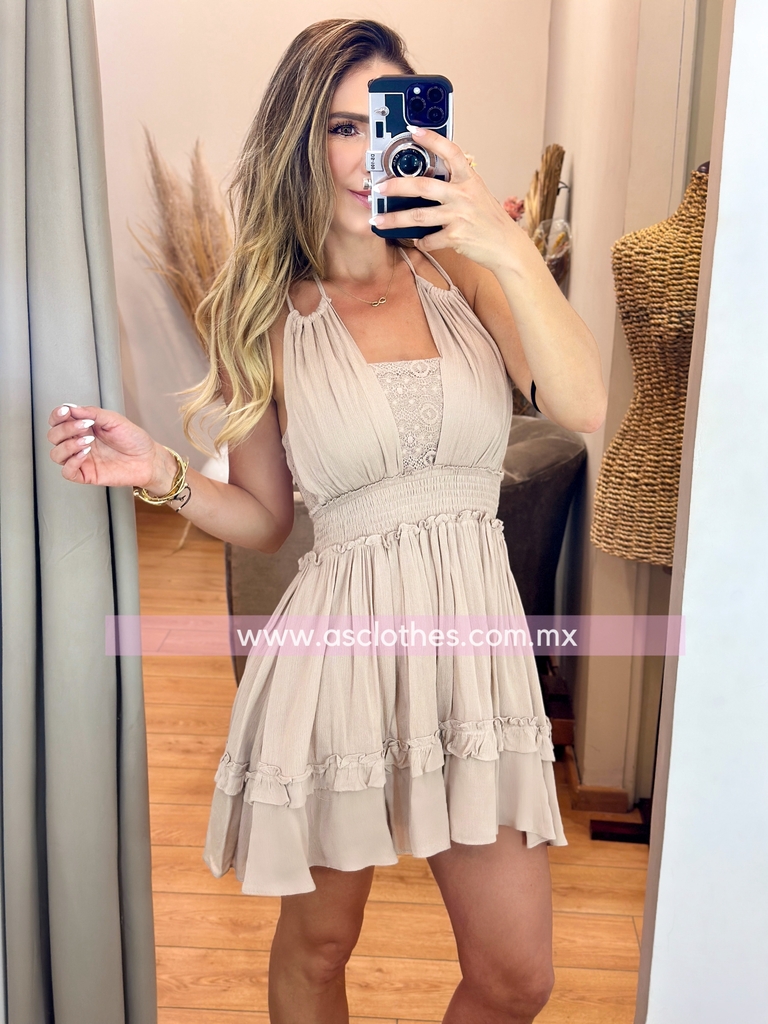 Mini Dress Halter Con Tejido Top M BLANCO