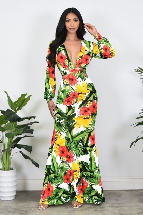 Maxi Dress Manga Larga Floral Print S