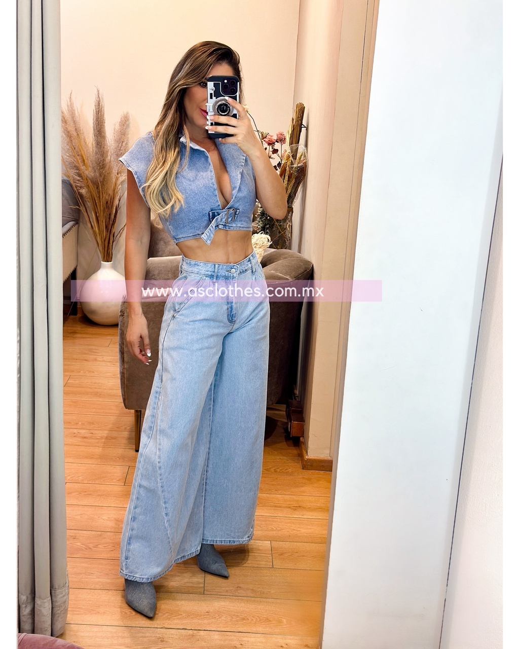Pantalón pata de elefante mezclilla deals
