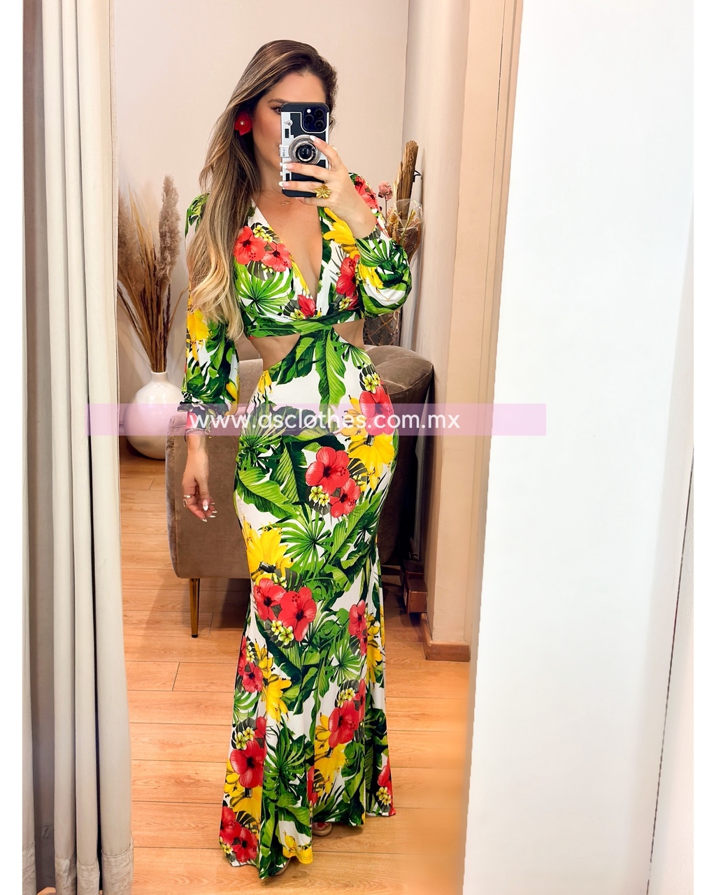 Maxi Dress Manga Larga Floral Print S