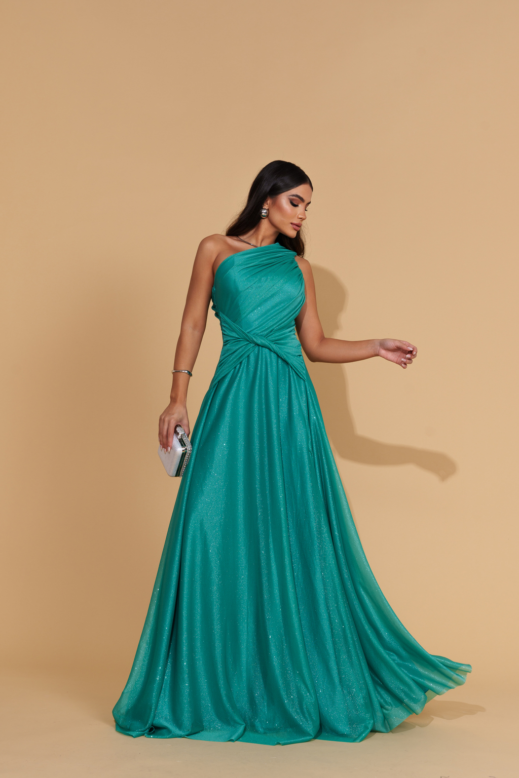 Alicia Vestido Verde Esmeralda Tul Brillante Largo Fiesta Dama de honor