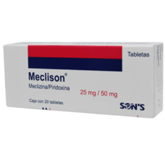 Meclizina/Piridoxina 25mg/50mg 10 tabletas (Meclison)