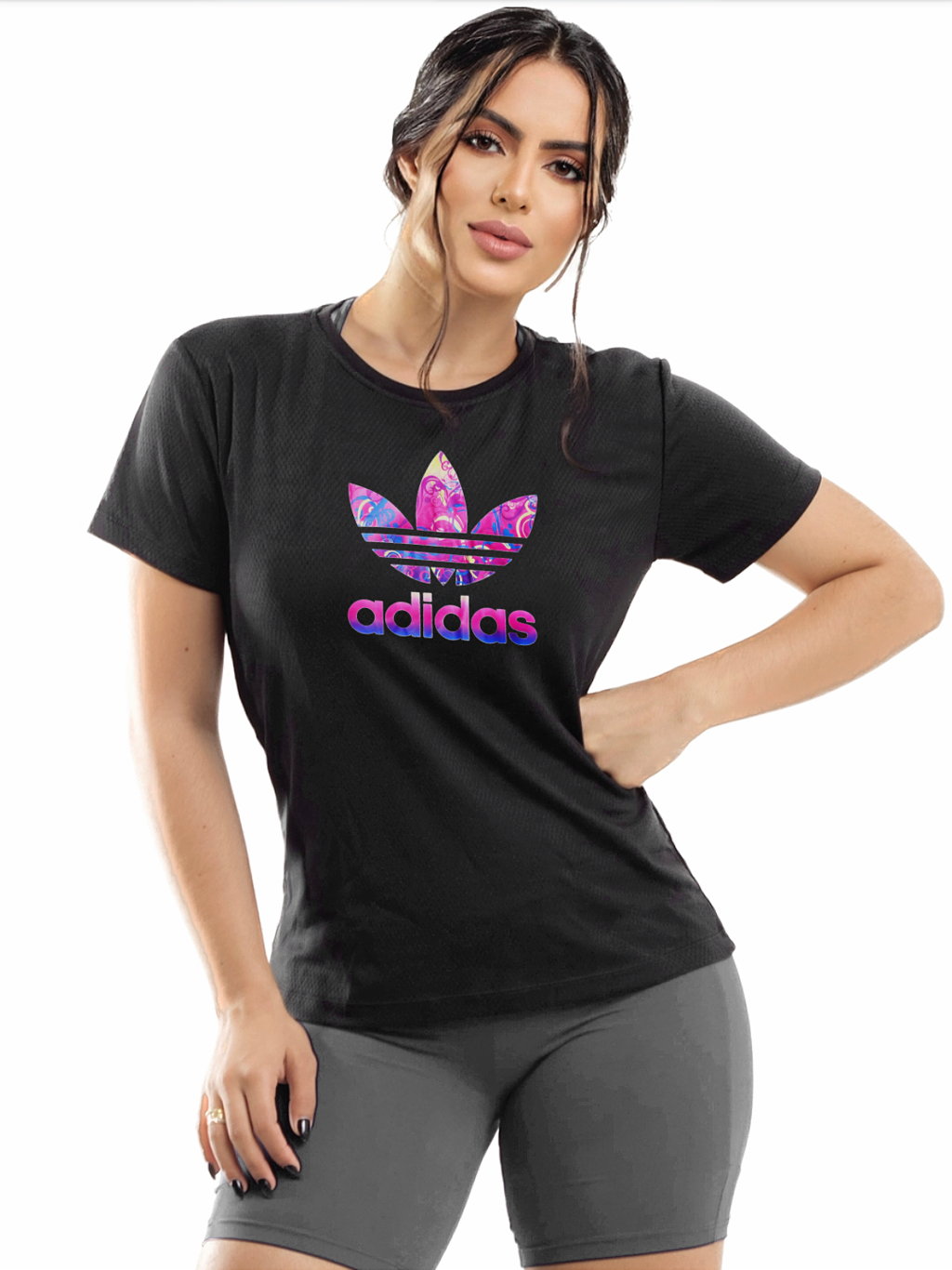 Camiseta Adidas Trefoil Baby Look Dry Fit Feminina