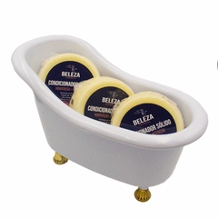 Kit saboneteira mini banheira com 3 condicionadores sólidos Beleza Express