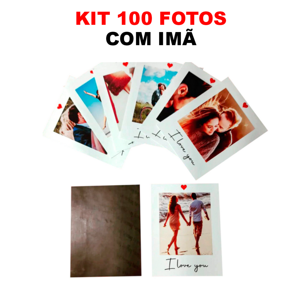 Kit Impressão de 100 Fotos com Imã 7x9cm Personalizadas