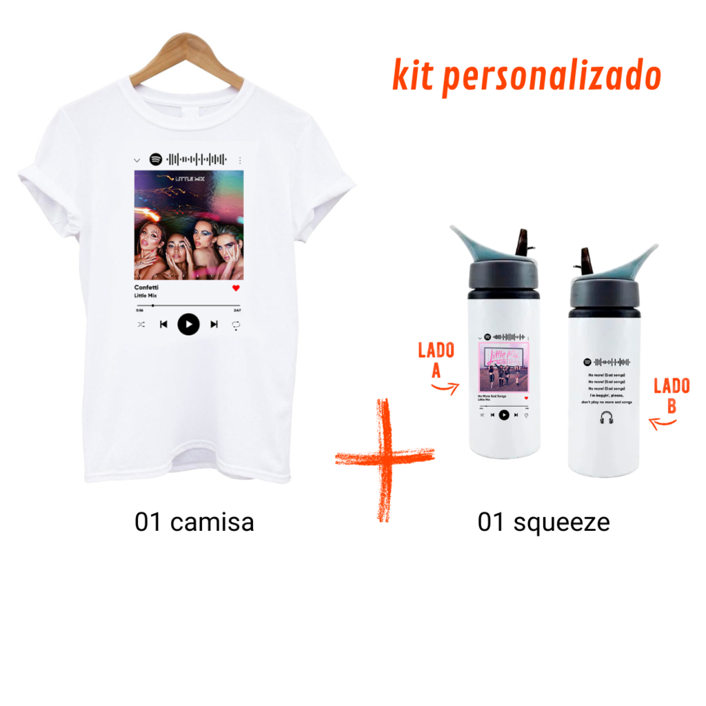 kit personalizado interativo spotify - Little Mix - Camisa +  squeeze/garrafa de água