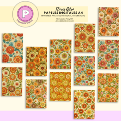 Pack de 12 papeles digitales FLORES RETRO