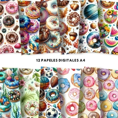 Pack de 12 papeles digitales + 15 Cliparts DONAS - comprar online