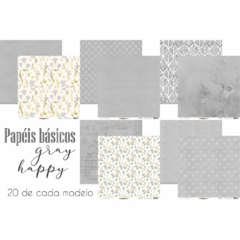 Kit de papéis Essencial Set Básicas Grey 5 Folhas - Coleção Happy - Carina Sartor