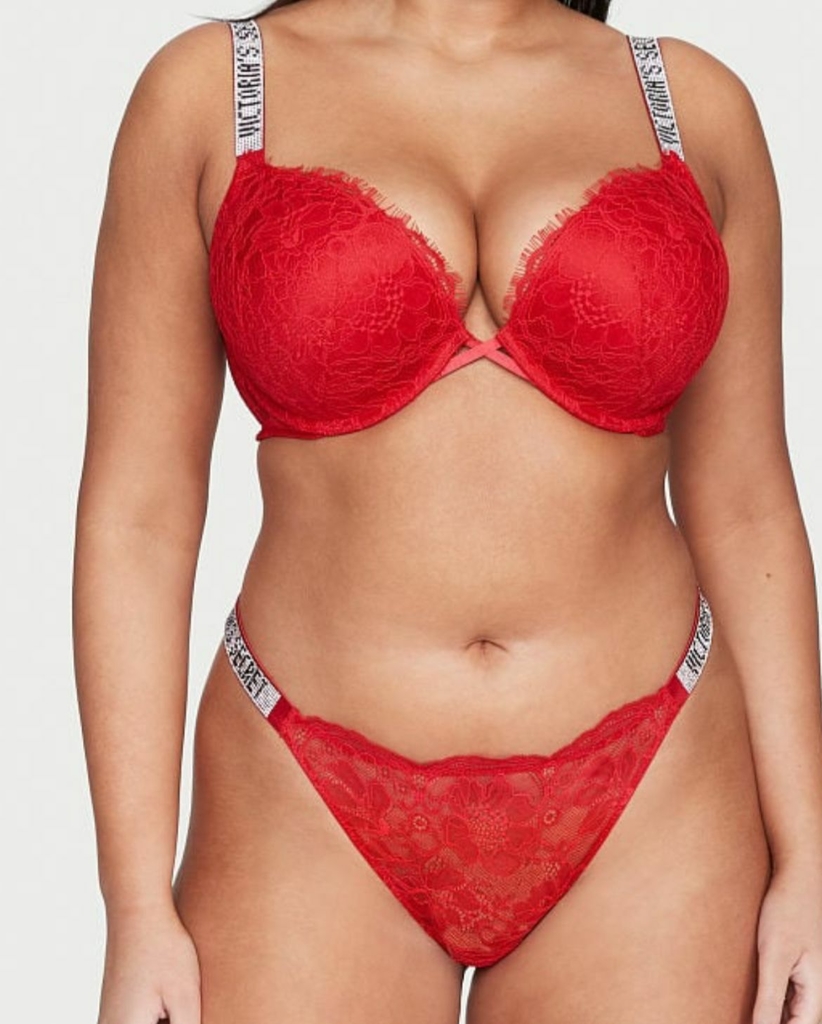 CONJUNTO VICTORIAS SECRET ROJO ENCAJE - PINK BOX