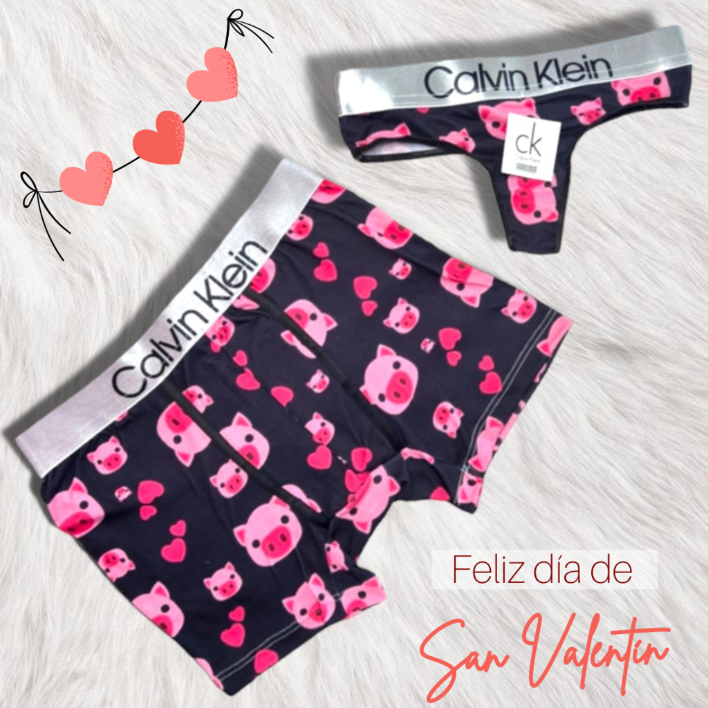 DUO PAREJA TANGA Y BOXER ANIMADOS Y LISOS PINK BOX
