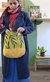 Tote Bag Vida verde kiwi, base mostaza, estampado azul - comprar online