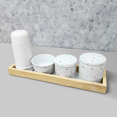 Kit Higiene Porcelana com Bandeja Retangular Grande Branco Poá Color na internet