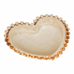 Prato de Cristal Coração Pearl Âmbar 12cm x 10cm x 1cm