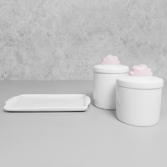 Kit Bandeja Porta Algodão E Cotonete Porcelana Nuvem Rosa - comprar online