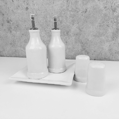 Conjunto Galheteiro Porcelana Bandeja Quadrada Branco na internet