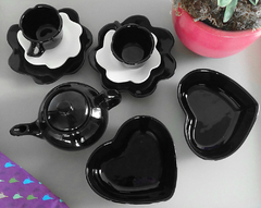 Conjunto 5 Peças Chá Coração Flor Preto