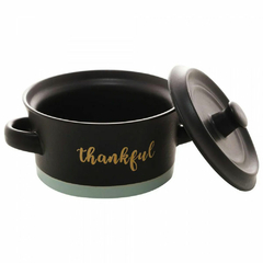 Mini Caçarola de Cerâmica Thankful Preto Matt/Azul 16cm x 12,5cm x 9cm - Ordalha Ofertas | A Loja da Mesa Posta