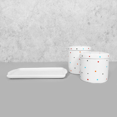 Kit Bandeja Porta Algodão E Cotonete Porcelana Branco Poá - comprar online