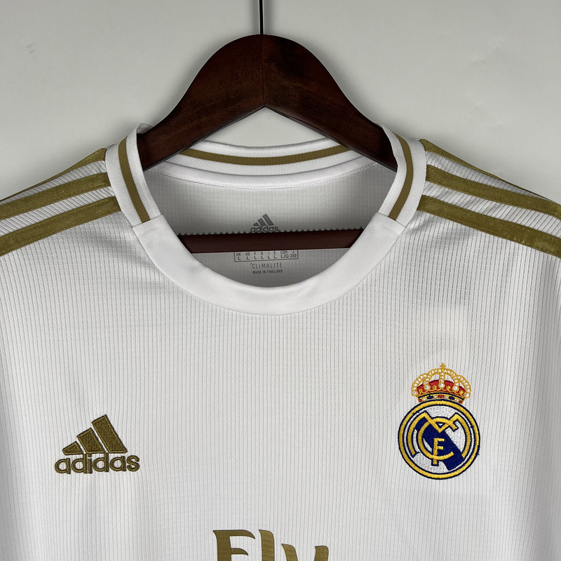 Camisa Manga Longa Retro Real Madrid Home Adidas 19 20 Branco Dourado