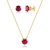 Conjunto ponto de luz vermelho - Ouro 18k